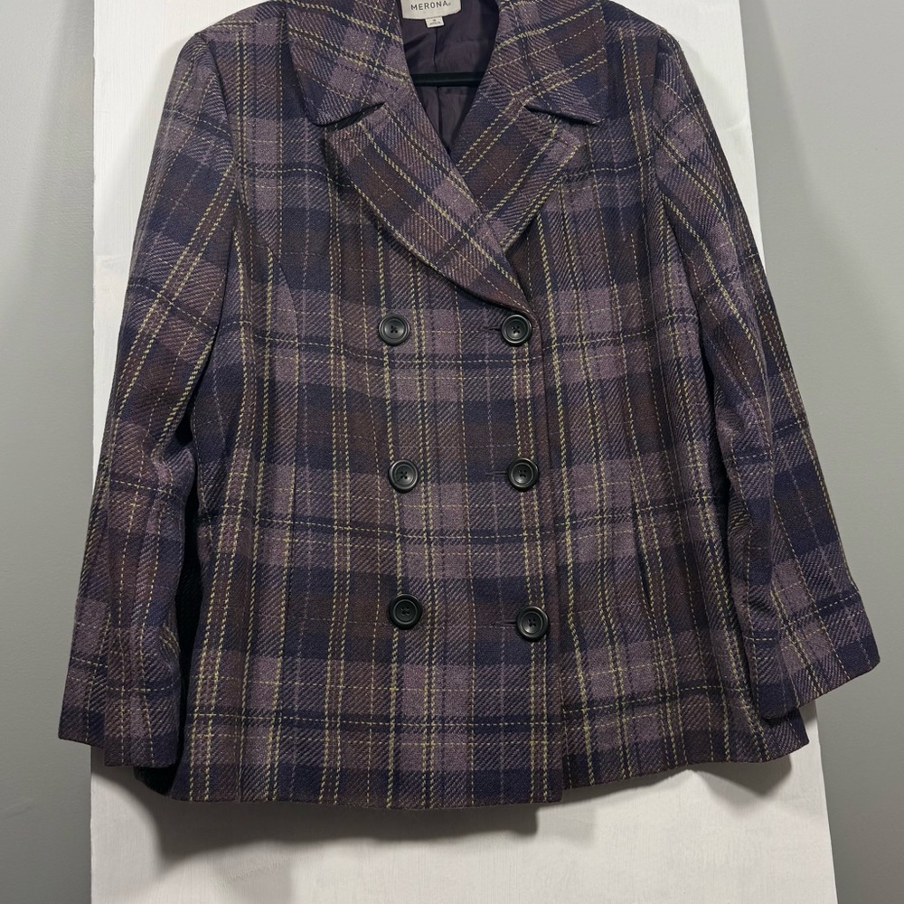 Merona Plus Size Purple and Black Plaid Pea Coat